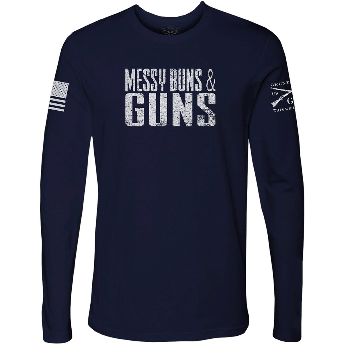 Grunt Style Messy Buns & Guns Long Sleeve T-Shirt - Navy - Forza Sports