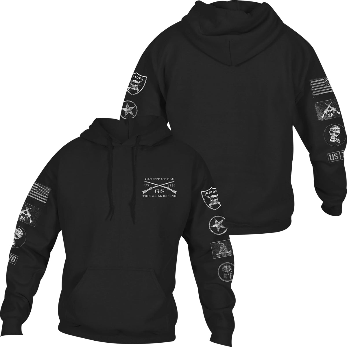 Grunt Style Patch Pullover Hoodie - Black - Forza Sports