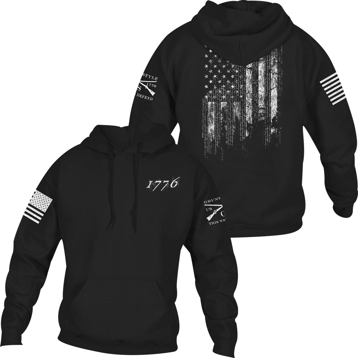 Grunt Style 1776 Flag Pullover Hoodie - Black - Forza Sports