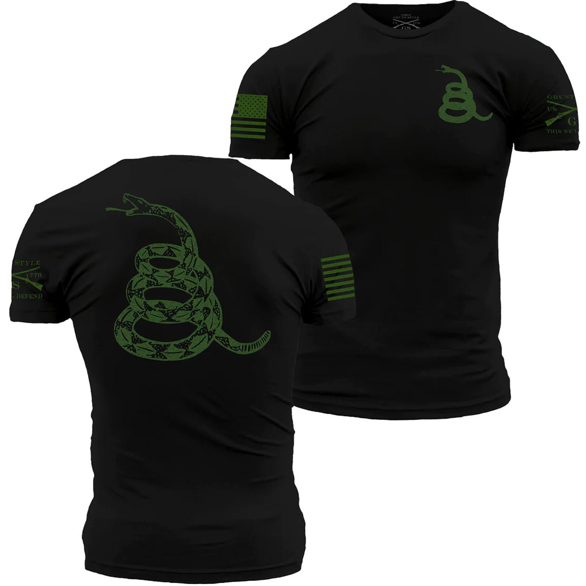 Grunt Style Concealed Gadsden 2.0 T-Shirt - Black/Green - Forza Sports