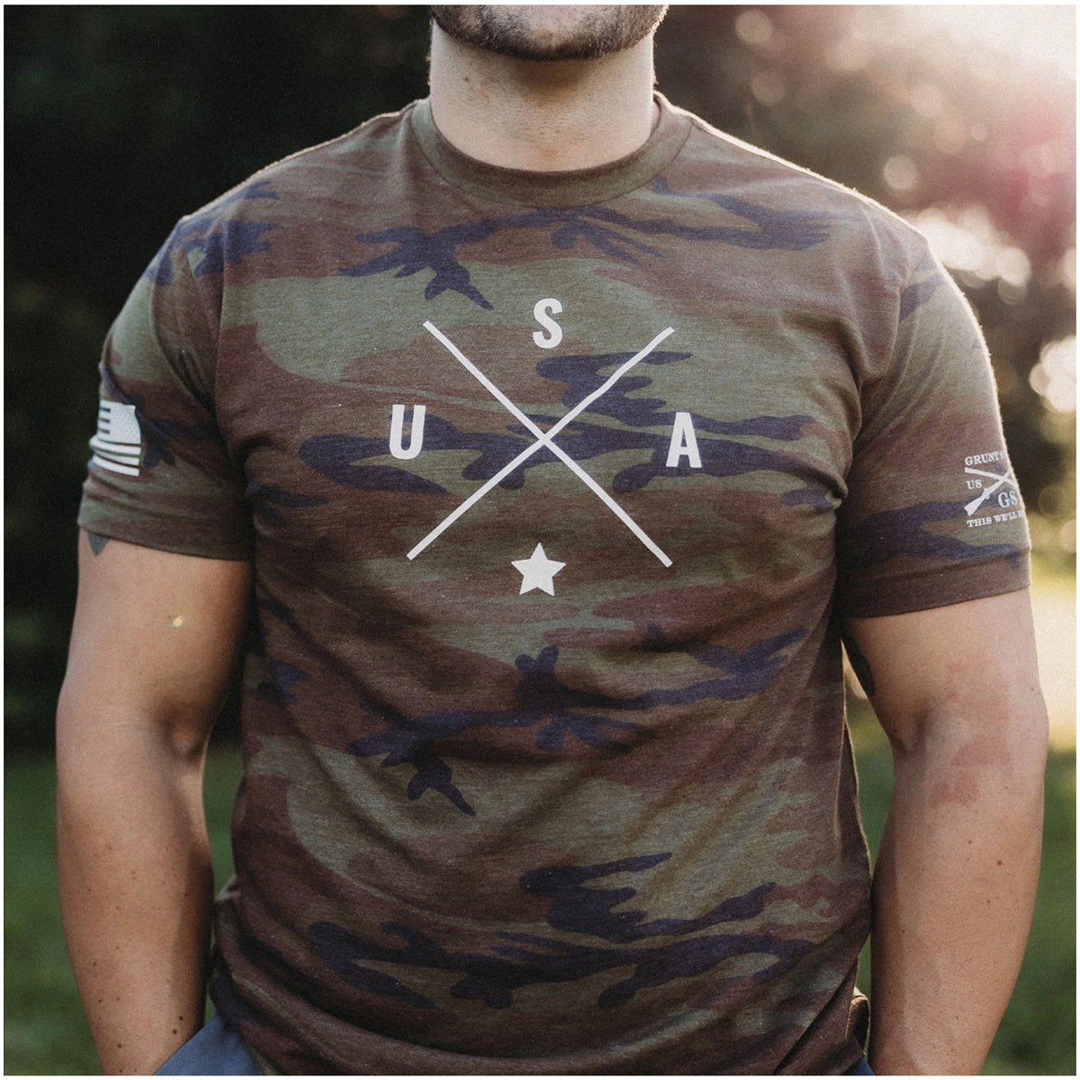 Grunt Style Simple USA T-Shirt - Woodland Camo - Forza Sports