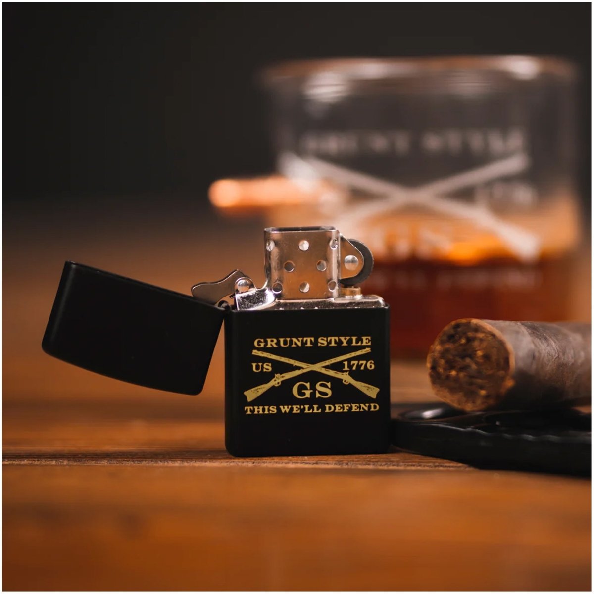 Grunt Style Etched Logo Zippo Lighter - Black - Forza Sports