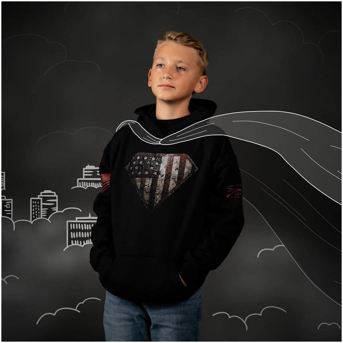 Grunt Style Youth Super Patriot 2.0 Pullover Hoodie - Black - Forza Sports