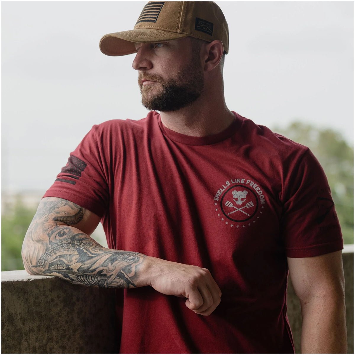 Grunt Style Whiskey Bacon Freedom T-Shirt - Cardinal - Forza Sports