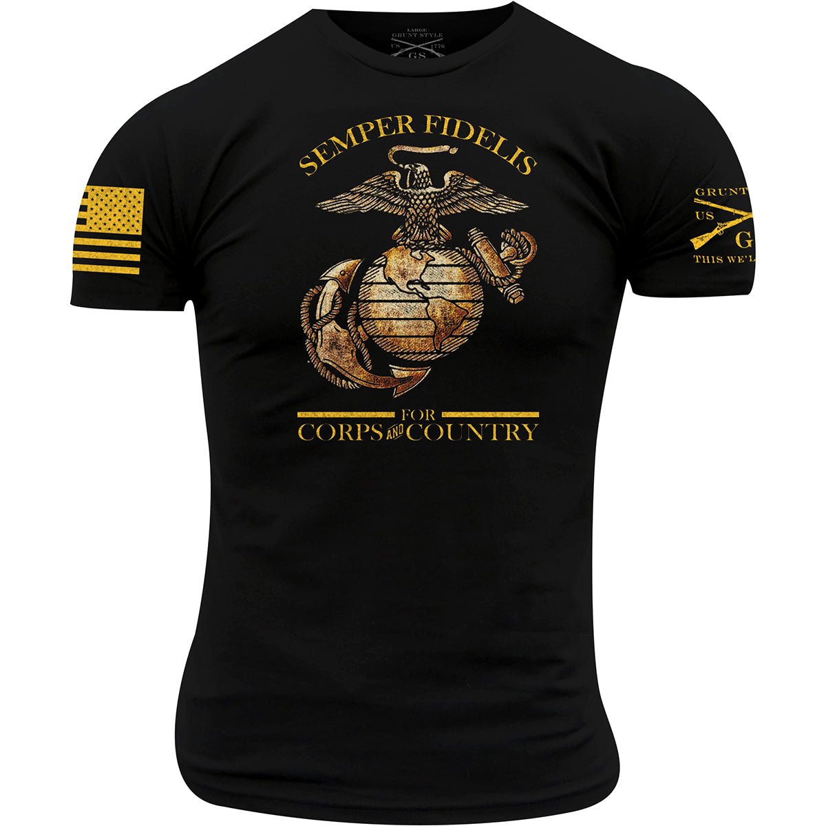 Grunt Style USMC - For Country, & Corps T-Shirt - Black - Forza Sports