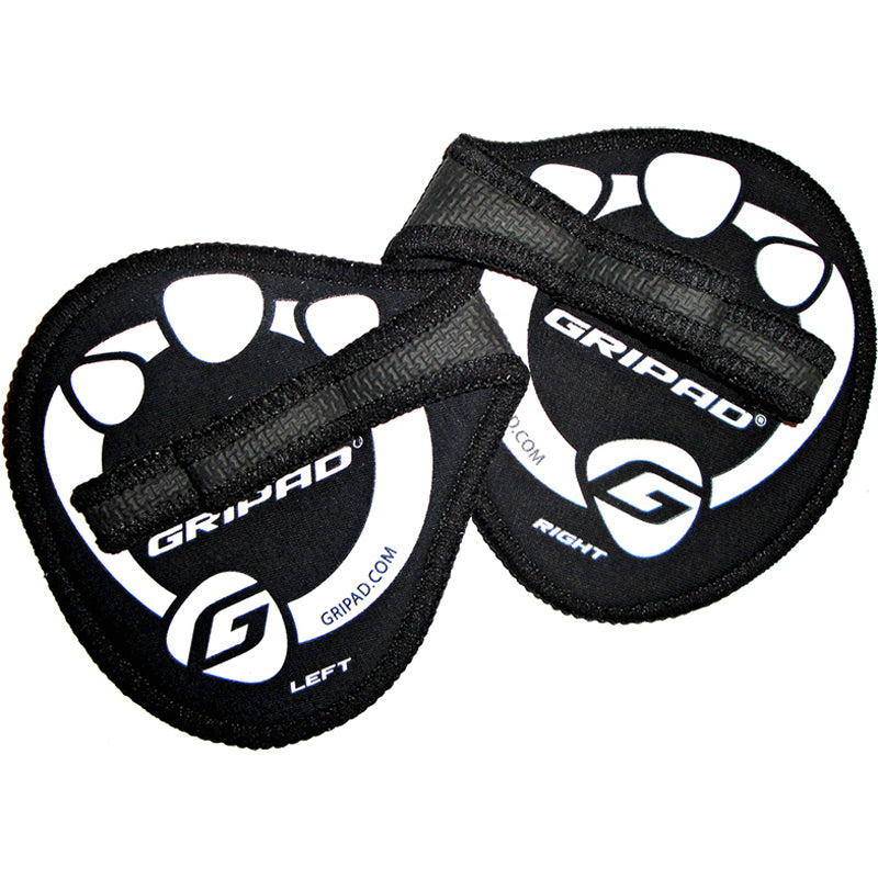Black and white hand grip straps with 'Gripad' branding on a white background