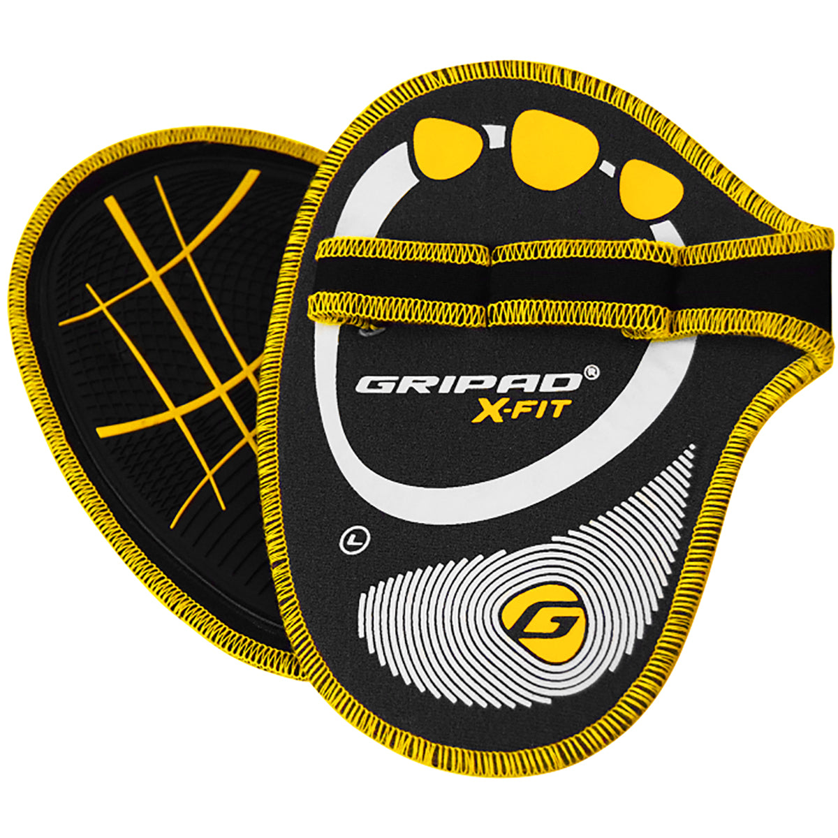 Gripad X-Fit pickleball paddle with black and yellow design on a white background