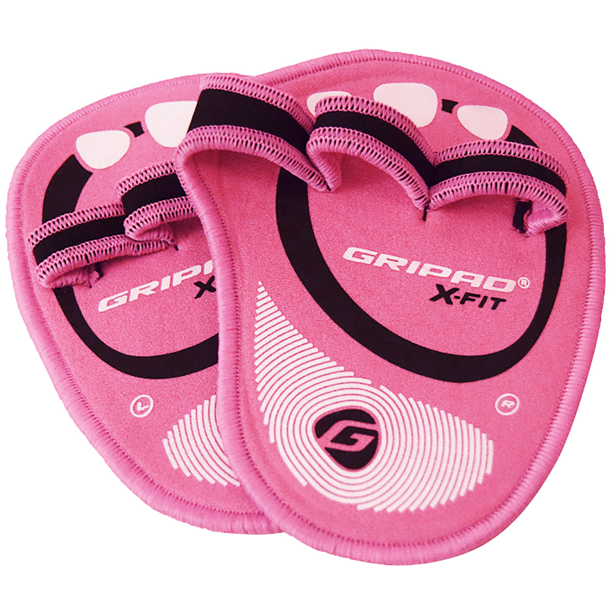 Pink hand grippers with 'GRIPAD X-FIT' branding on a white background