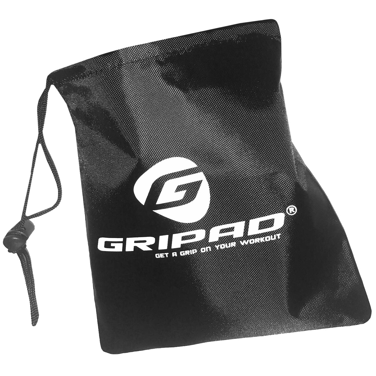 Black drawstring bag with Gripad logo and text on a white background