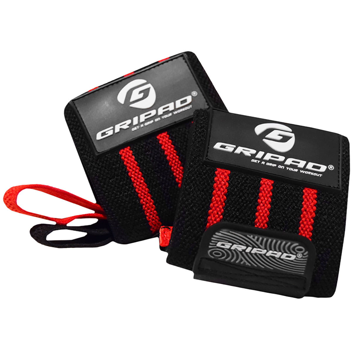 Two black wrist straps with red accents and Gripad branding on a white background