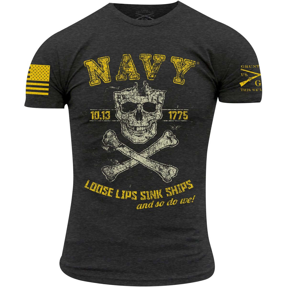 Grunt Style USN - Navy Loose Lips T-Shirt - Small - Heather Gray - Forza Sports