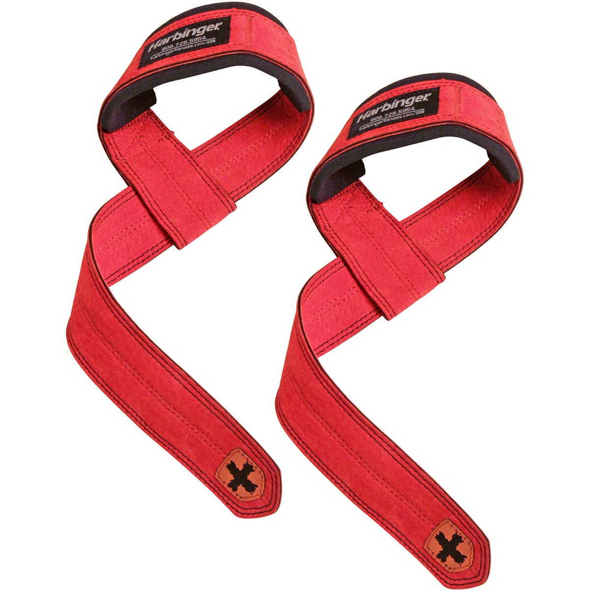 Harbinger 21" Padded Leather Weight Lifting Straps - Red - Forza Sports
