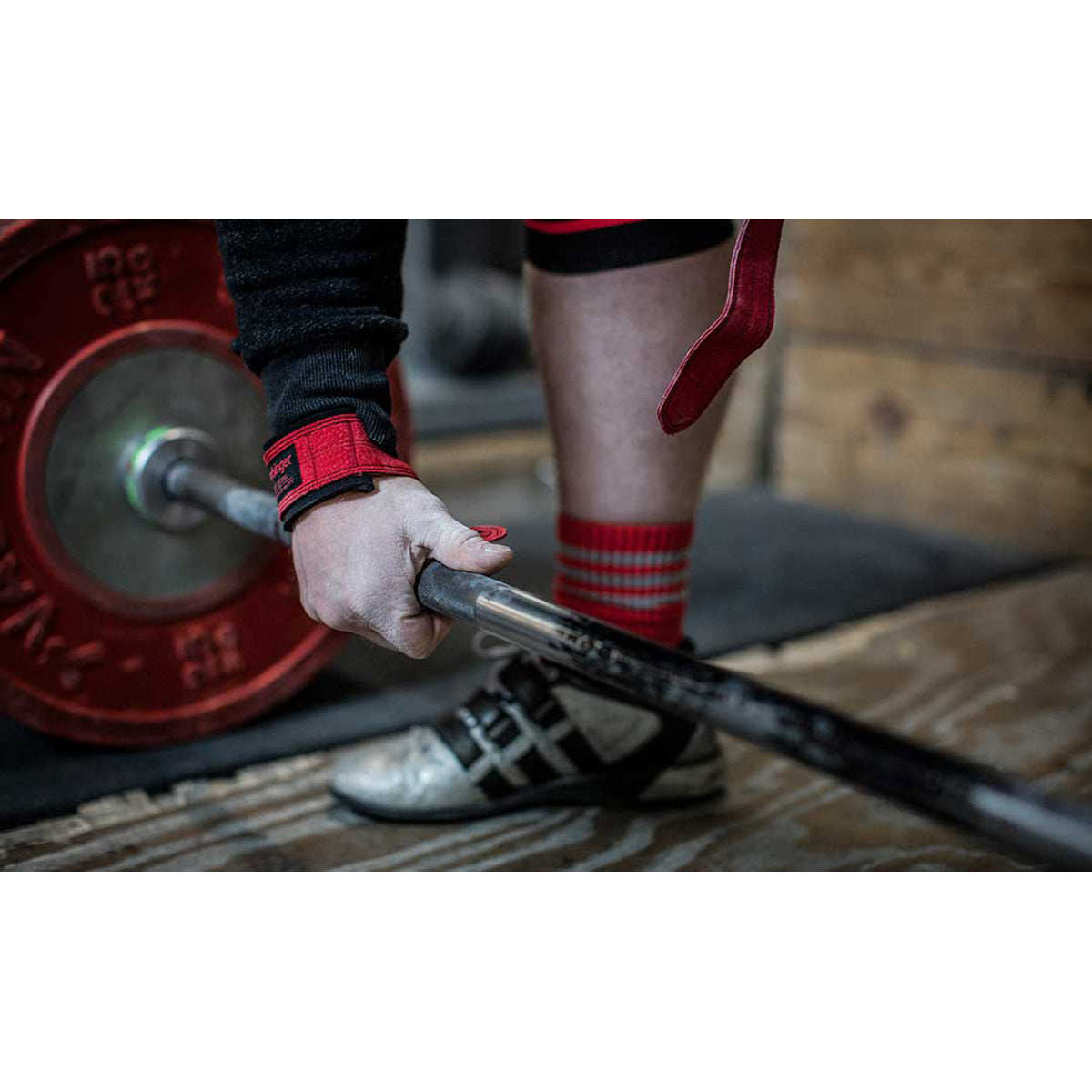 Harbinger 21" Padded Leather Weight Lifting Straps - Red Harbinger