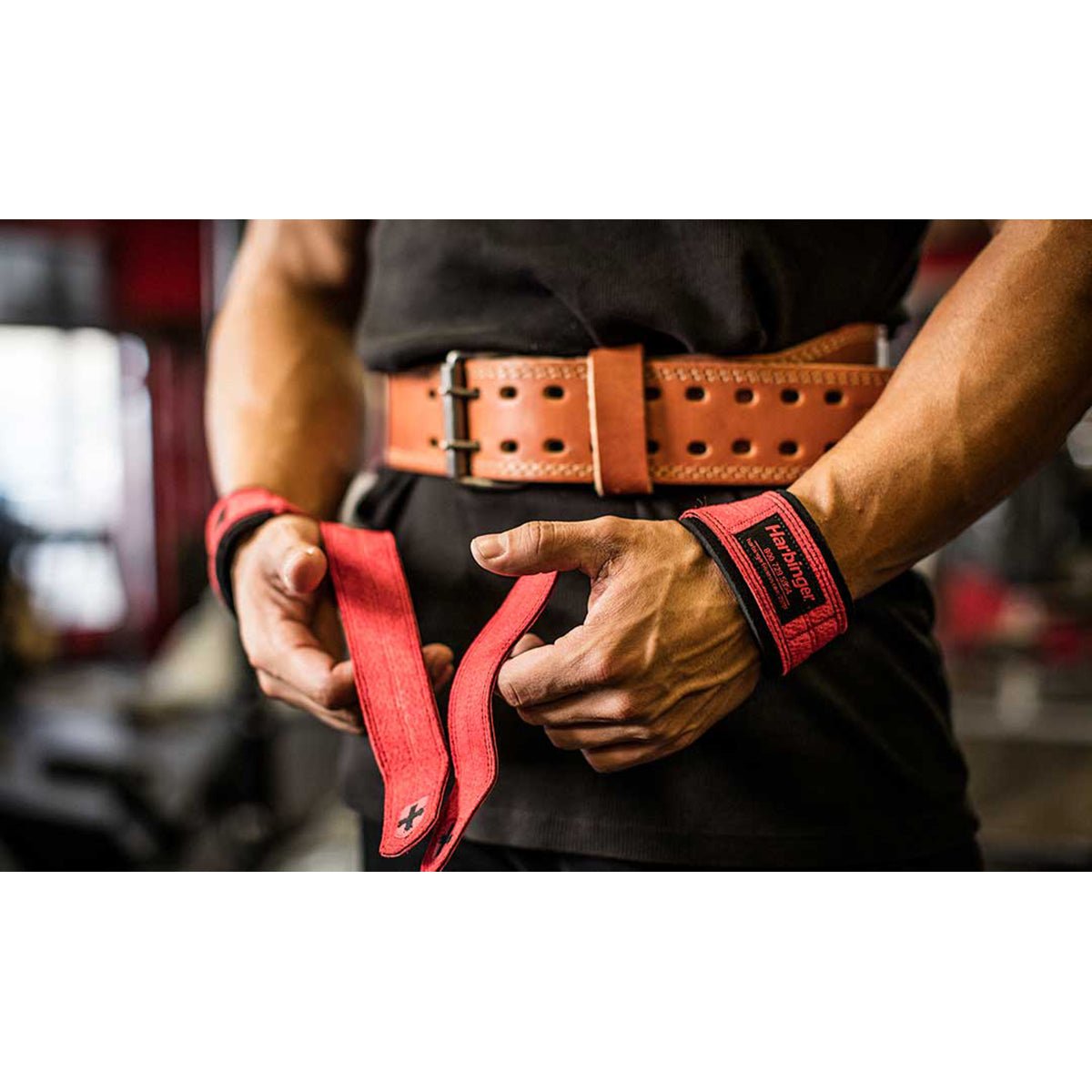 Harbinger 21" Padded Leather Weight Lifting Straps - Red - Forza Sports