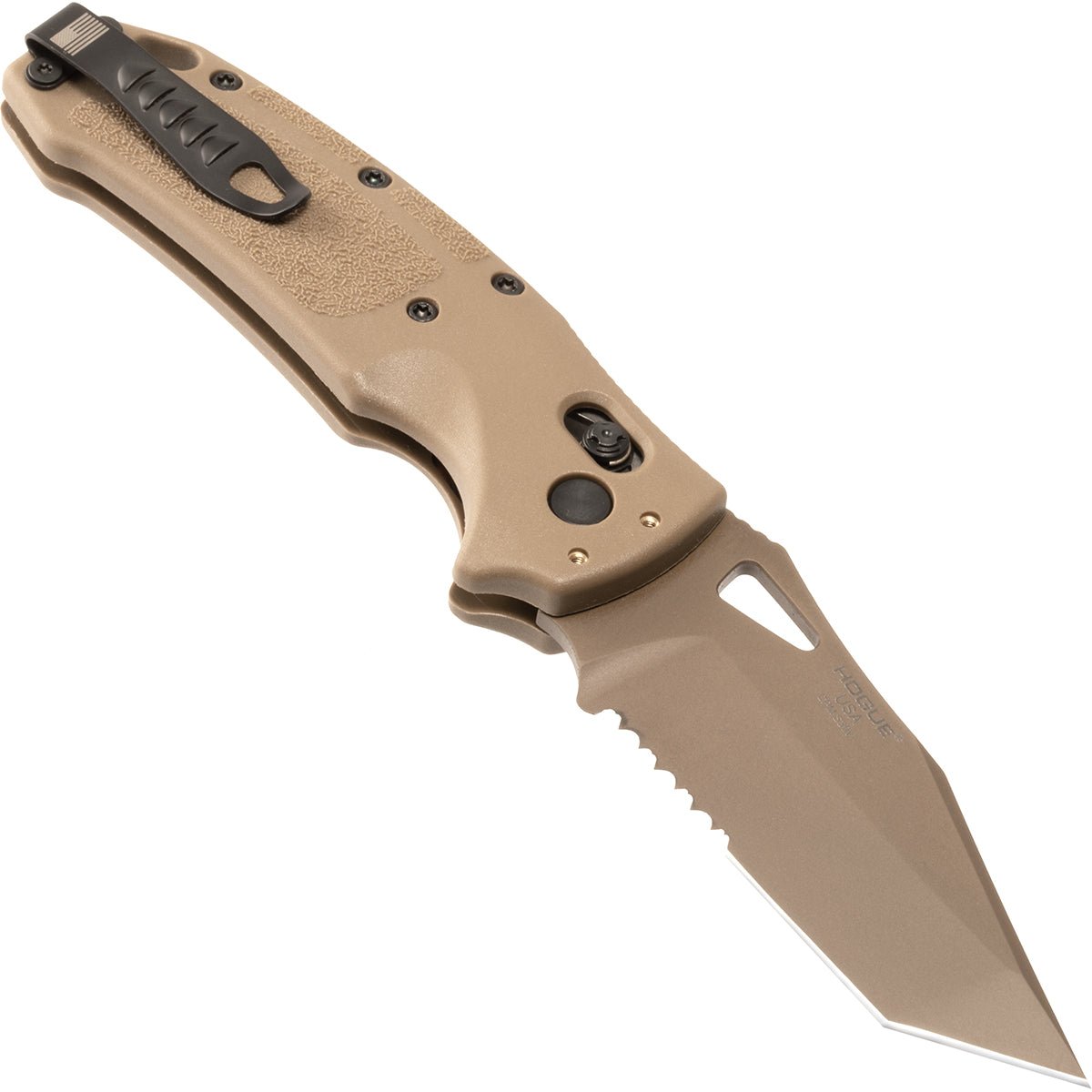 Hogue Manual Folder 3.5" Partially Serrated Tanto Blade Knife - Coyote Tan - Forza Sports