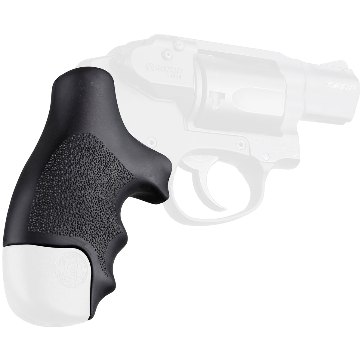 Black gun rubber tamer grip on a white background