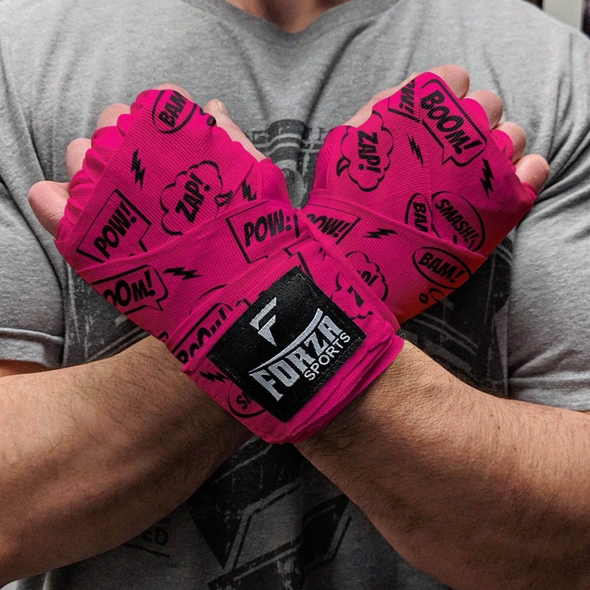 Forza Sports 180" Mexican Style Boxing and MMA Handwraps - Comic Book Hot Pink