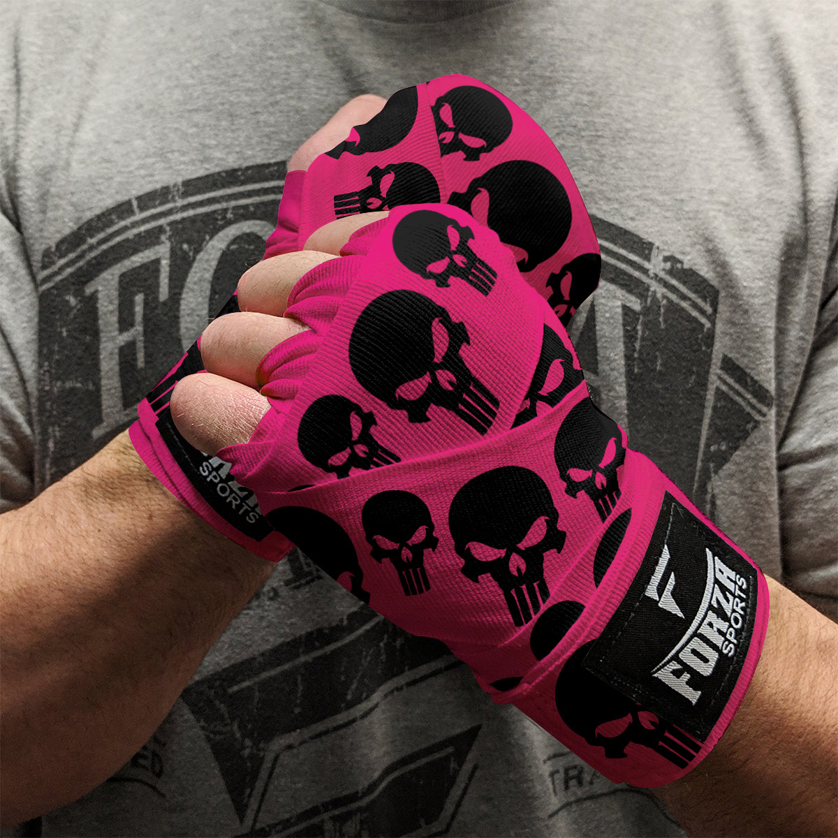Forza Sports 180" Mexican Style Boxing and MMA Handwraps - Skulls Hot Pink