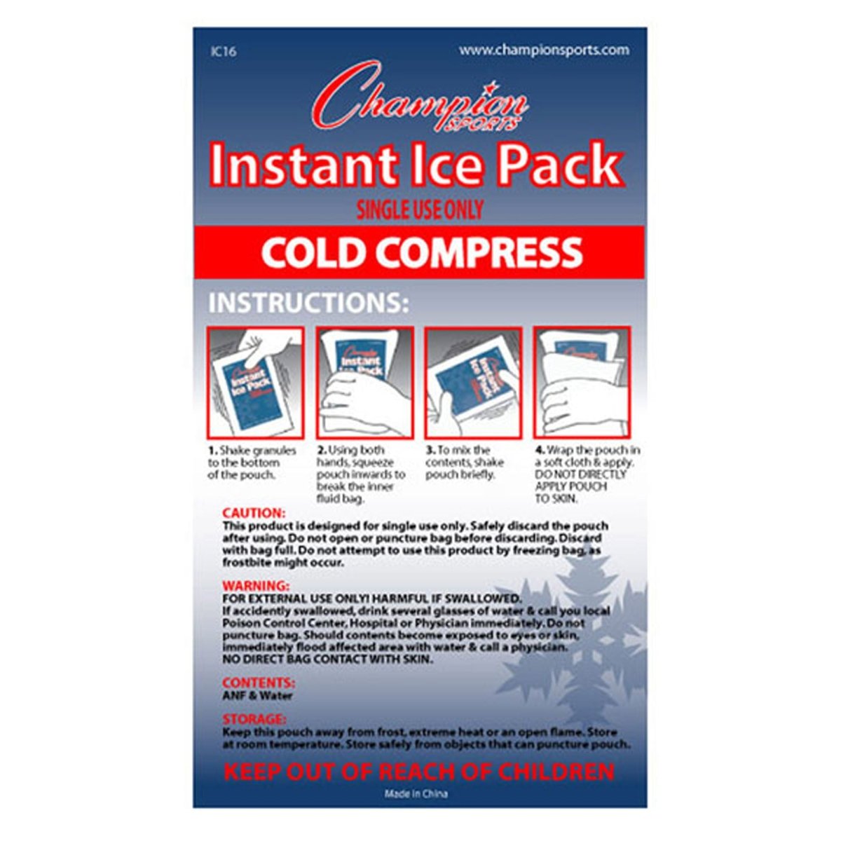 Champion Sports Single Use Instant Cold Compress - 16 Pack - Forza Sports