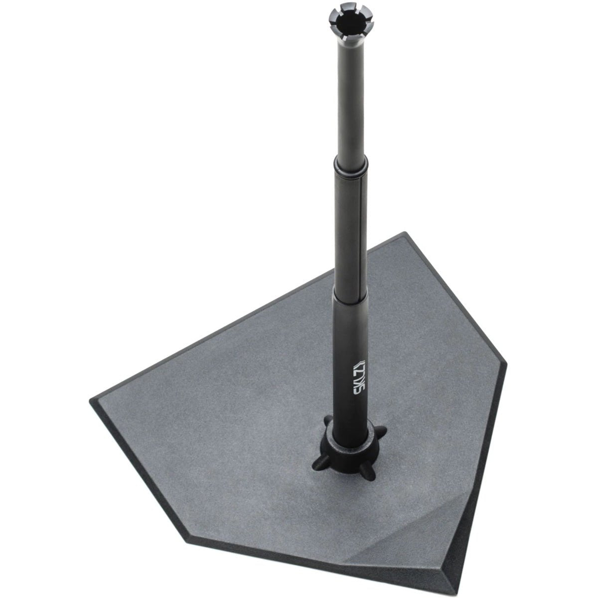 Hexagonal umbrella baseball training pop with a black pole on a white background