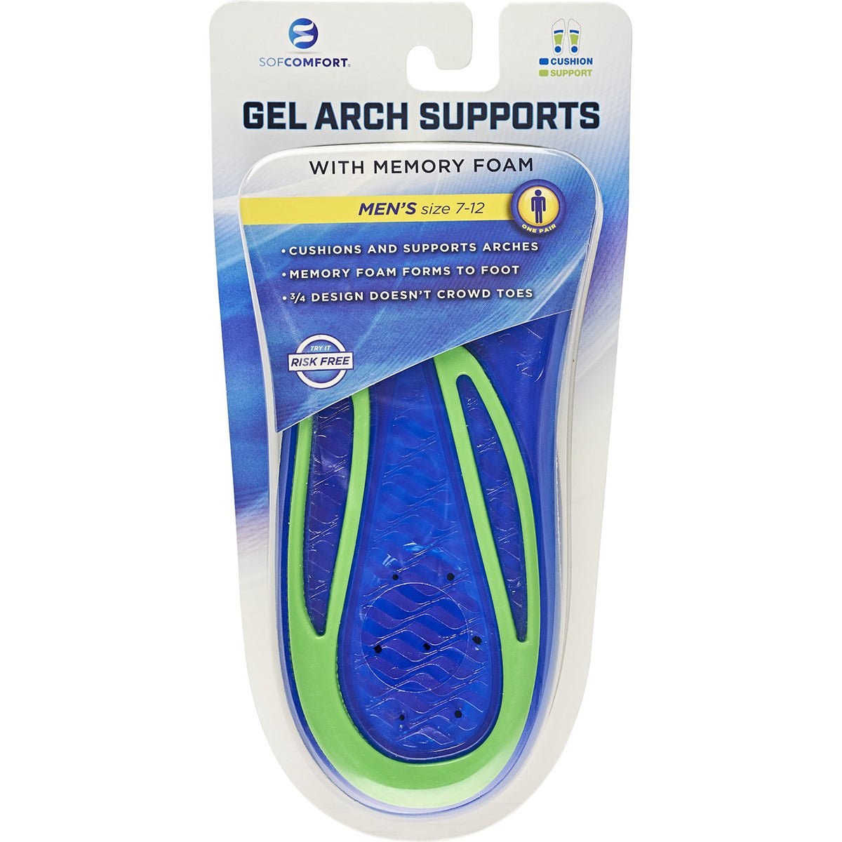 Sof Comfort Gel Arch Supports with Memory Foam - Men's 7 - 12 - Forza Sports