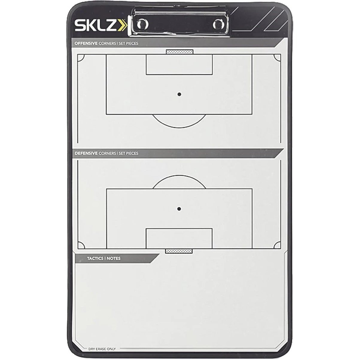 SKLZ sports coaching dry erase board with soccer field diagram on a white background