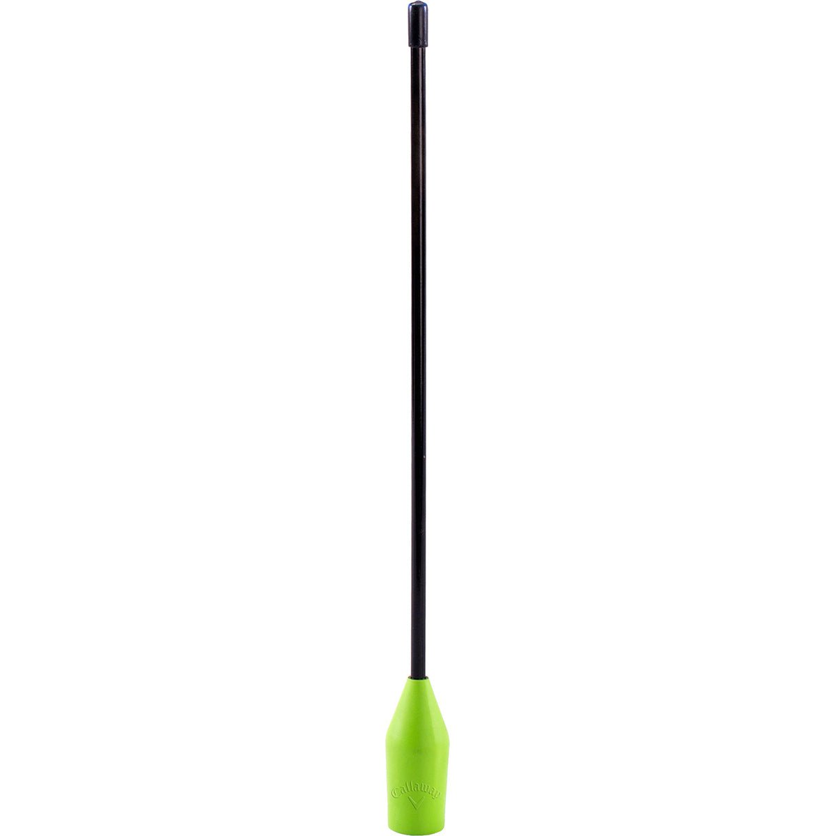 Paddle with green golf training aid blade and black shaft on a white background