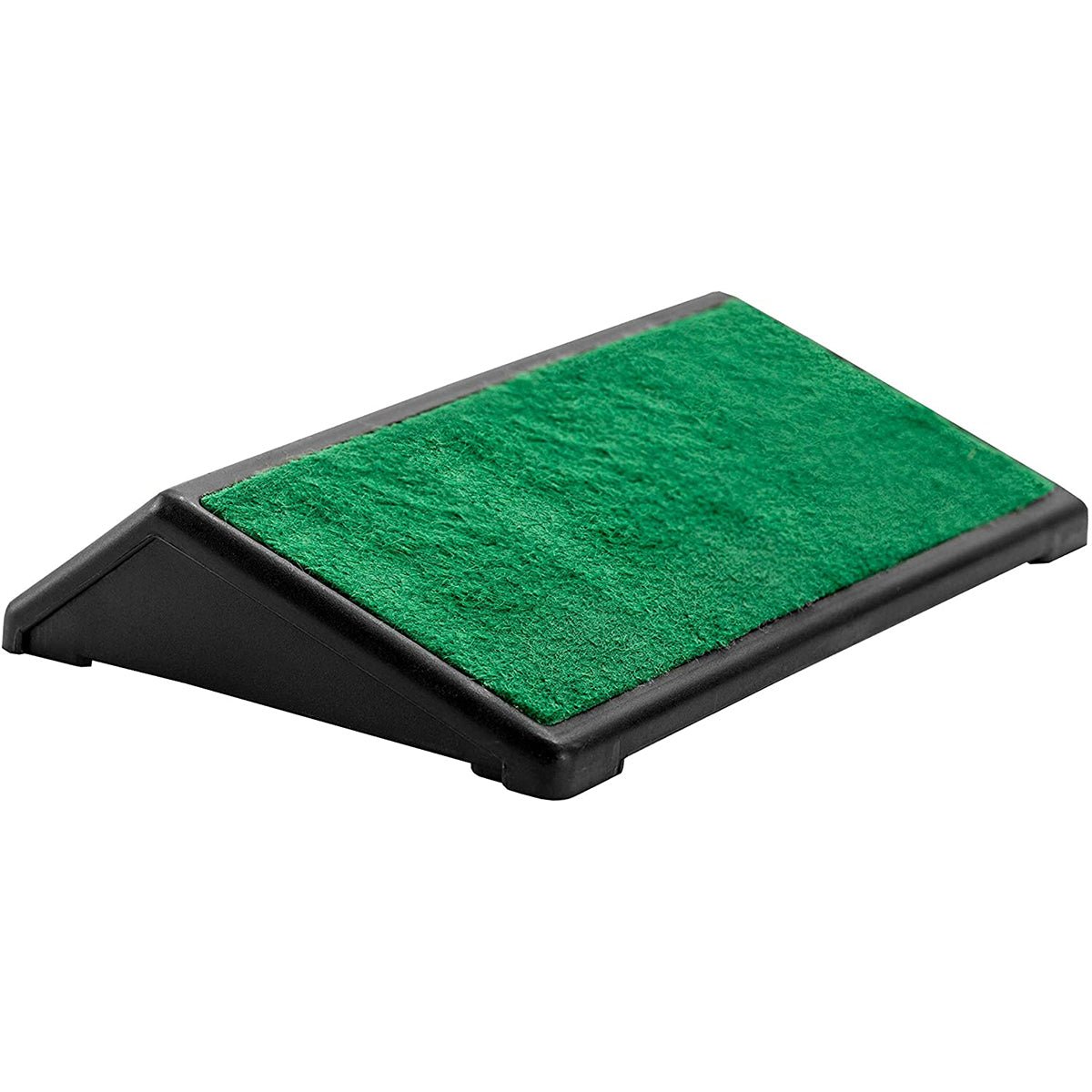 Green golf platform felt pad with black base on a white background