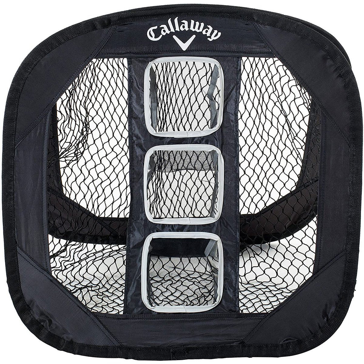 Callaway golf chip shot net with black frame and mesh design on a white background