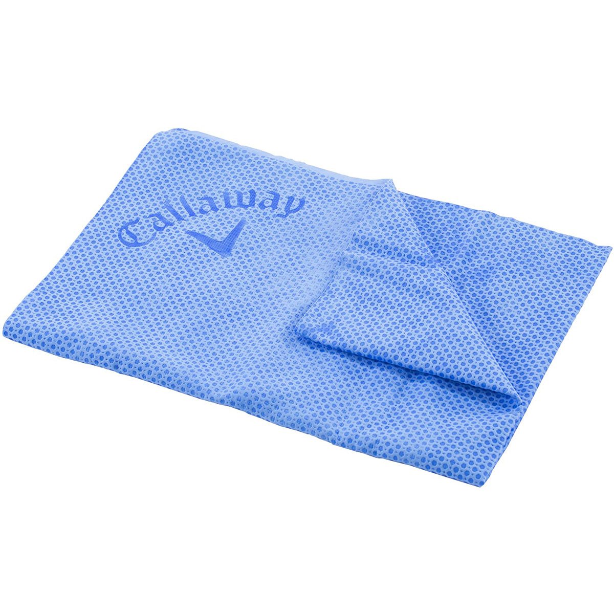 Blue golf cooling towel with Callaway logo on a white background
