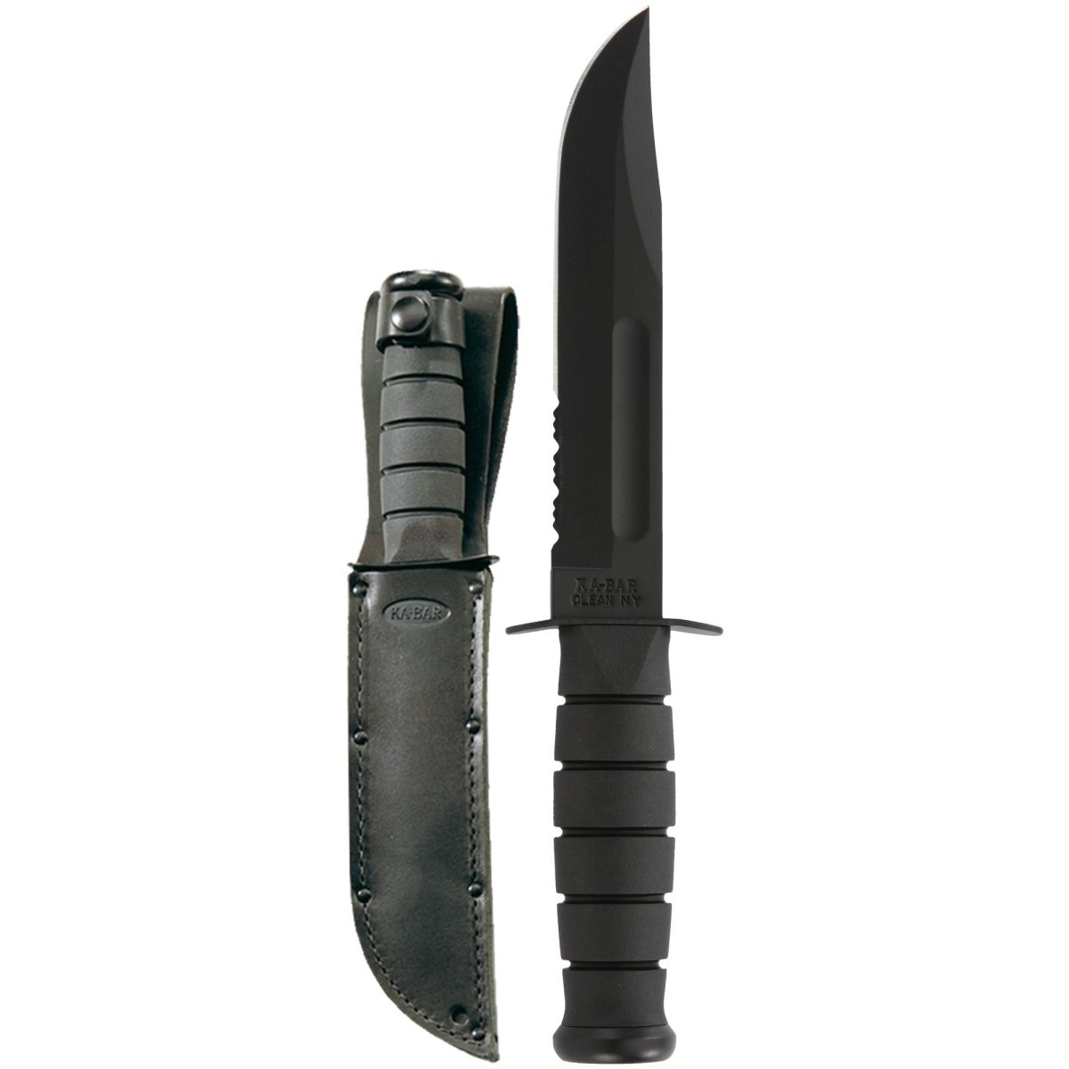 KA - BAR 7" Fixed Blade Full - Size Serrated Edge Knife w/ Sheath - Black - Forza Sports