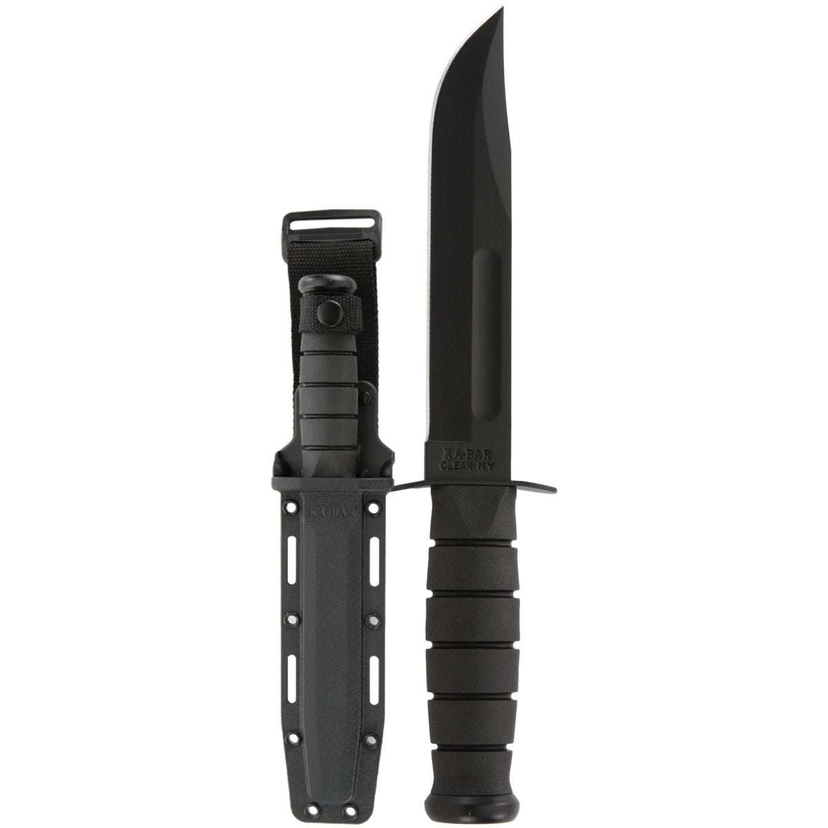 KA - BAR 7" Clip Point Blade Full - Size Straight Edge Utility Knife w/Sheath - Black - Forza Sports
