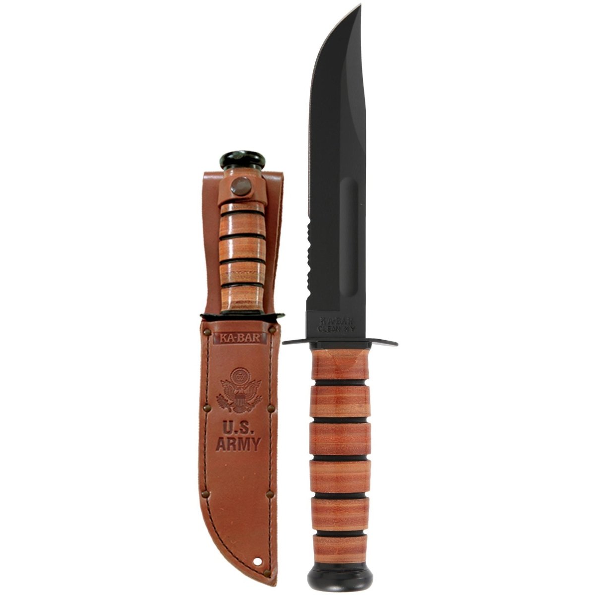 KA - BAR 7" Fixed Blade US Army Serrated Edge Utility Knife w/ Sheath - Brown - Forza Sports