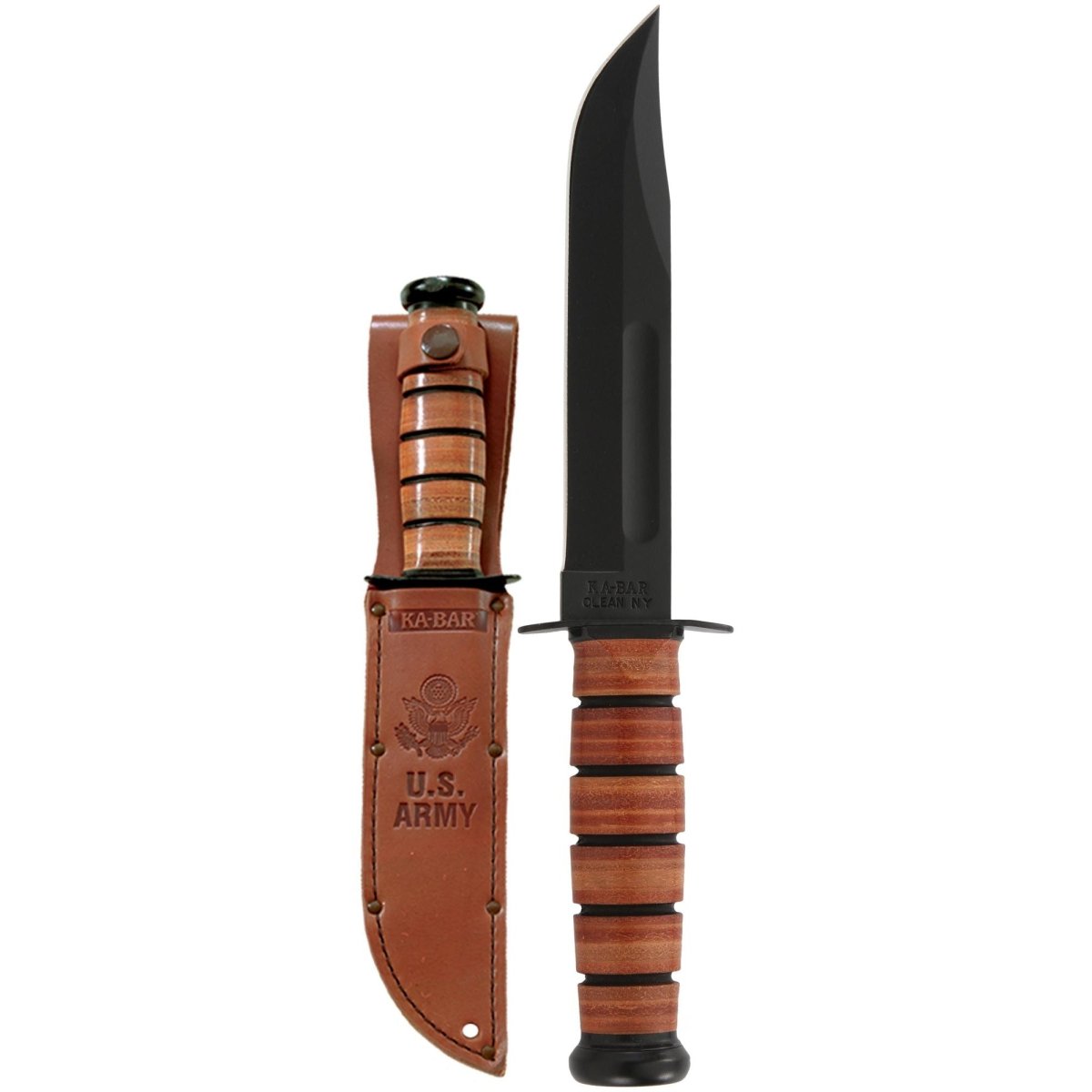 KA - BAR 7" Fixed Blade US Army Straight Edge Utility Knife w/ Sheath - Brown - Forza Sports