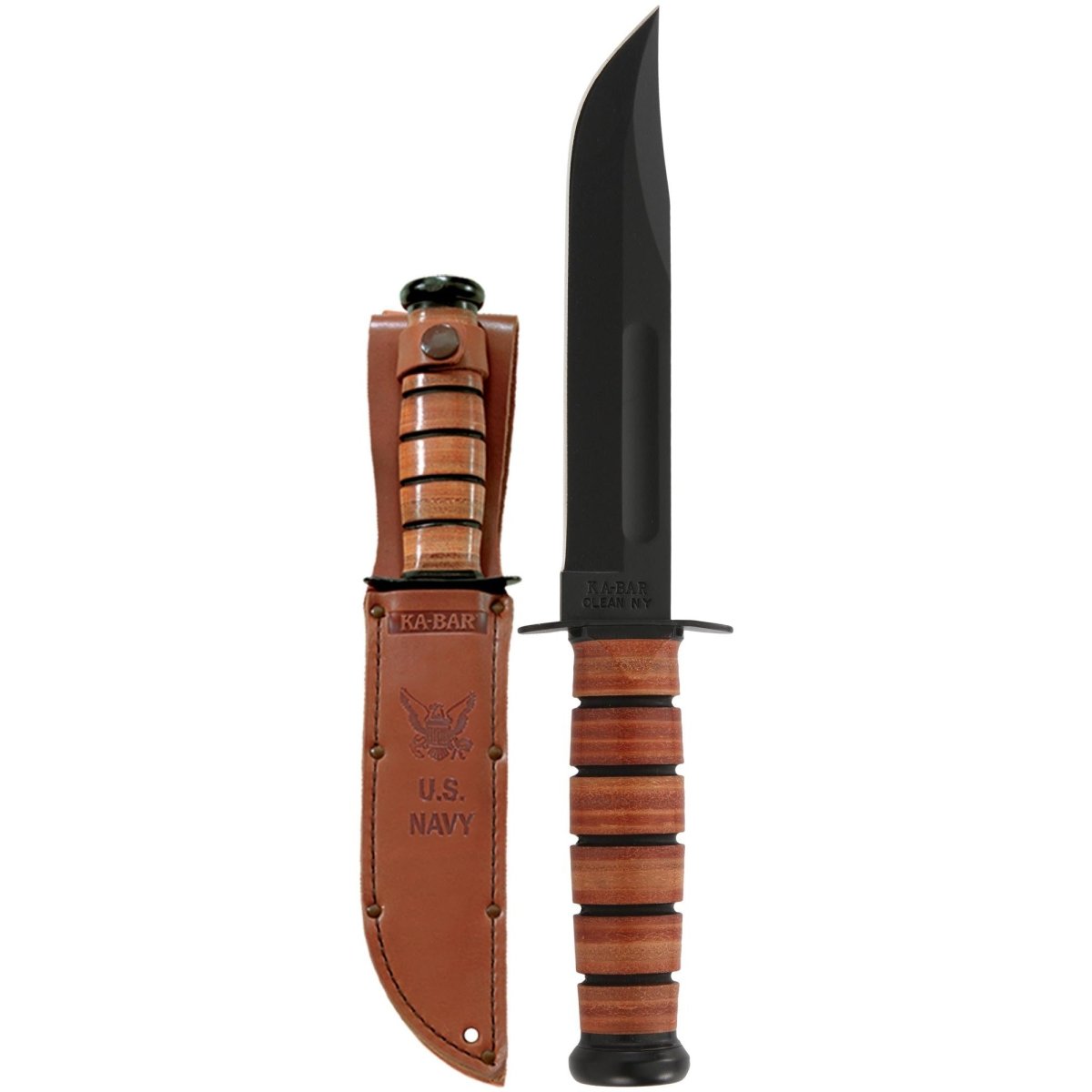 KA - BAR 7" Fixed Blade US Navy Straight Edge Utility Knife w/ Sheath - Brown - Forza Sports