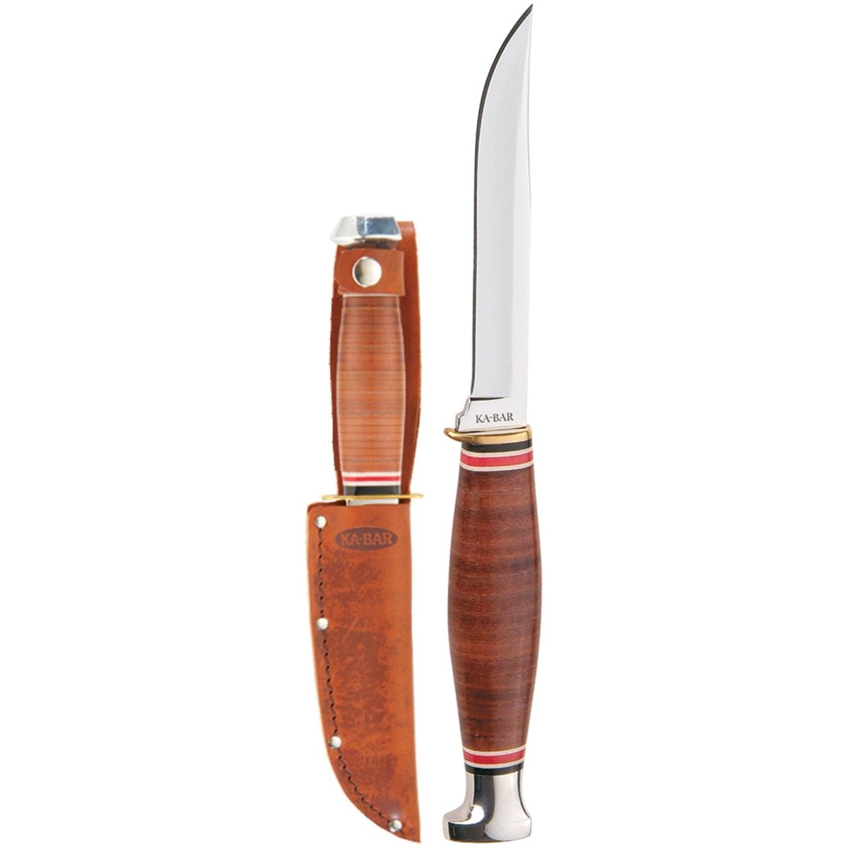 KA - BAR 3.625" Fixed Blade Little Finn Straight Point Knife w/ Sheath - Brown - Forza Sports