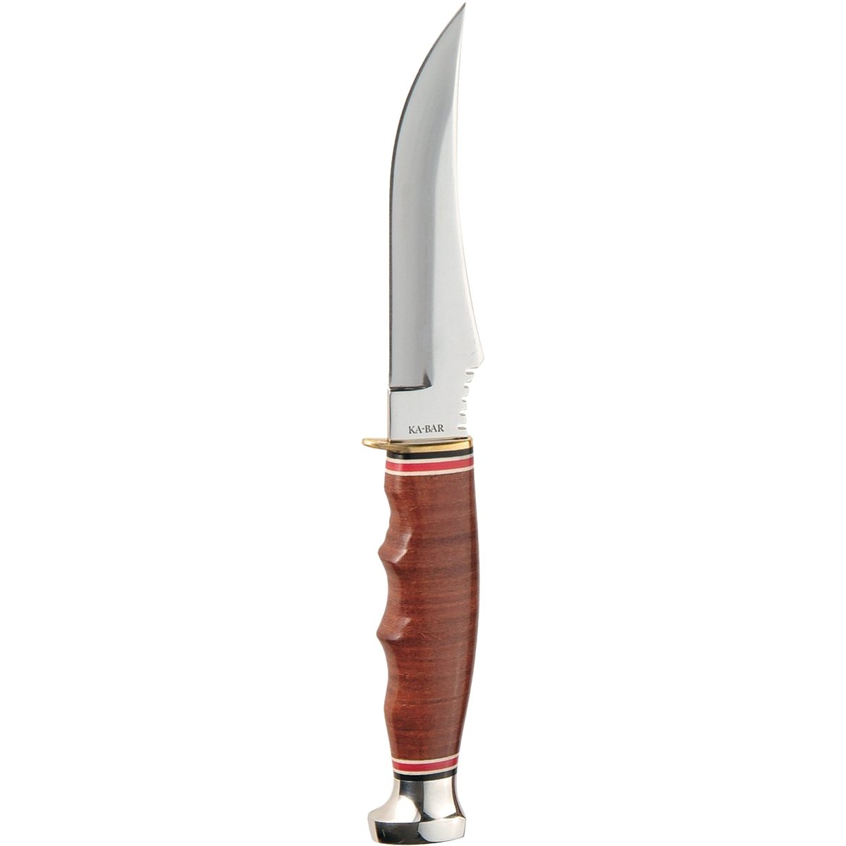 KA - BAR 4.375" Fixed Blade Skinner Stacked Leather Handle Knife w/ Sheath - Brown - Forza Sports
