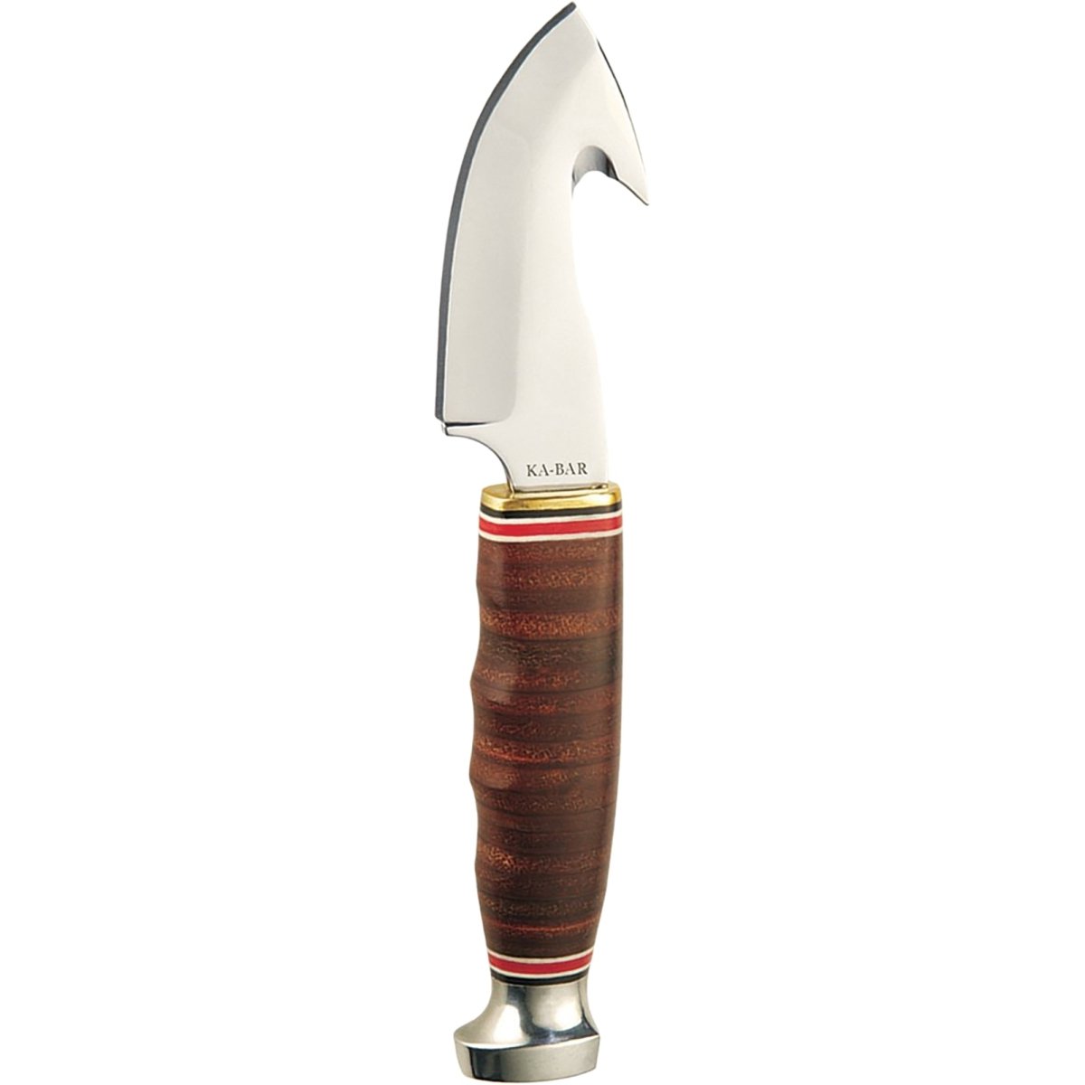 KA - BAR 3.25" Fixed Blade Game Hook Stacked Leather Handle Knife w/ Sheath - Brown - Forza Sports