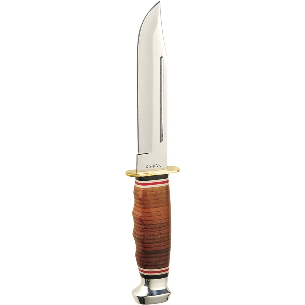 KA - BAR 5.875" Fixed Blade Marine Hunter Leather Handle Knife w/ Sheath - Brown - Forza Sports