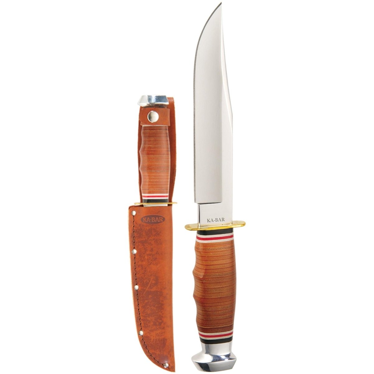 KA - BAR 6.938" Fixed Blade Bowie Leather Handle Knife w/ Sheath - Brown - Forza Sports