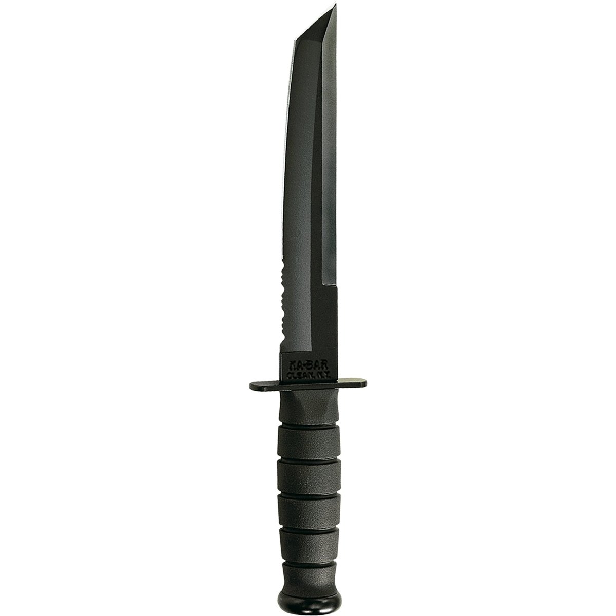 KA - BAR 8" Fixed Blade Tanto Half - Serrated Knife w/ Sheath - Black - Forza Sports