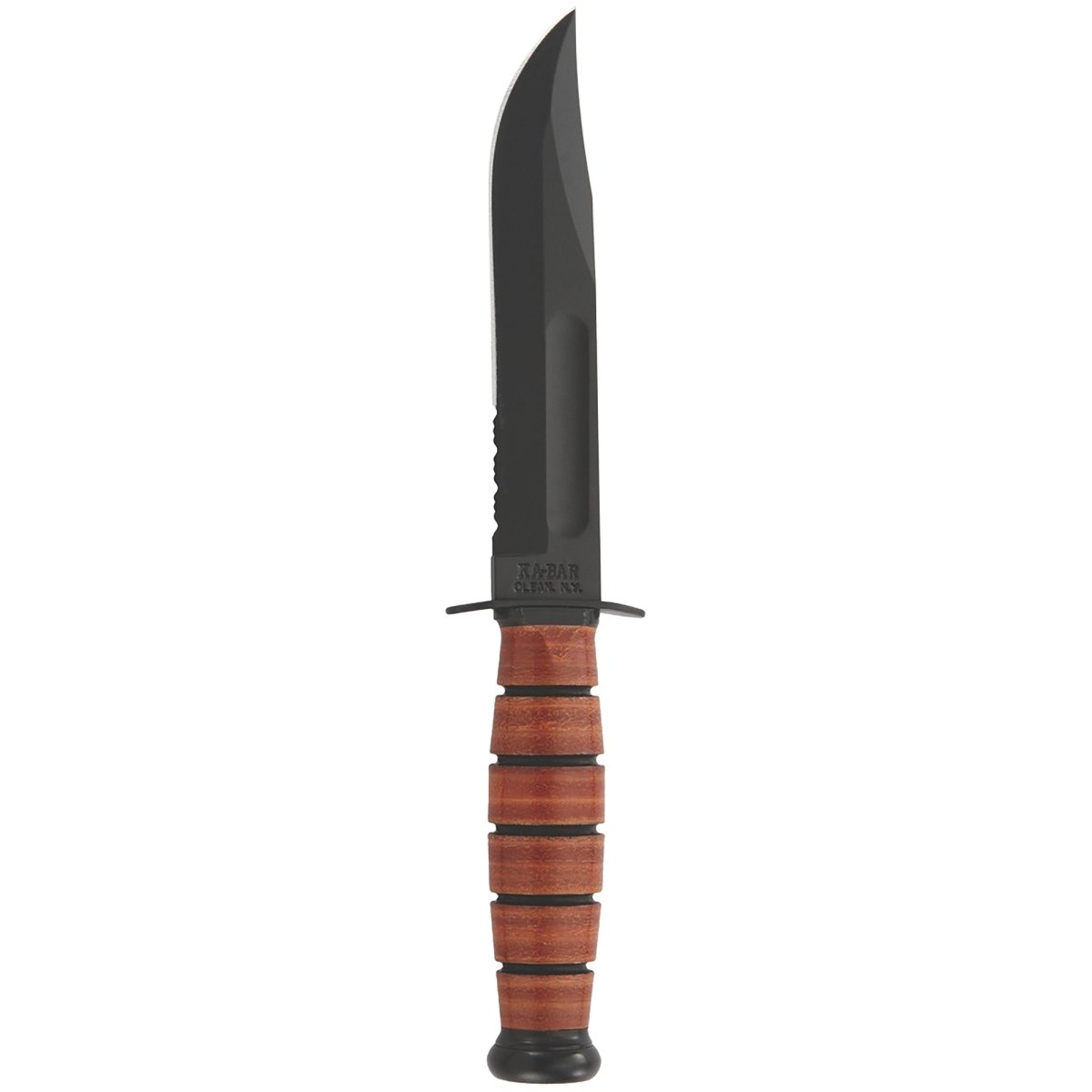 KA - BAR 5.25" Fixed Blade USMC Short Serrated Knife w/ Sheath - Brown - Forza Sports