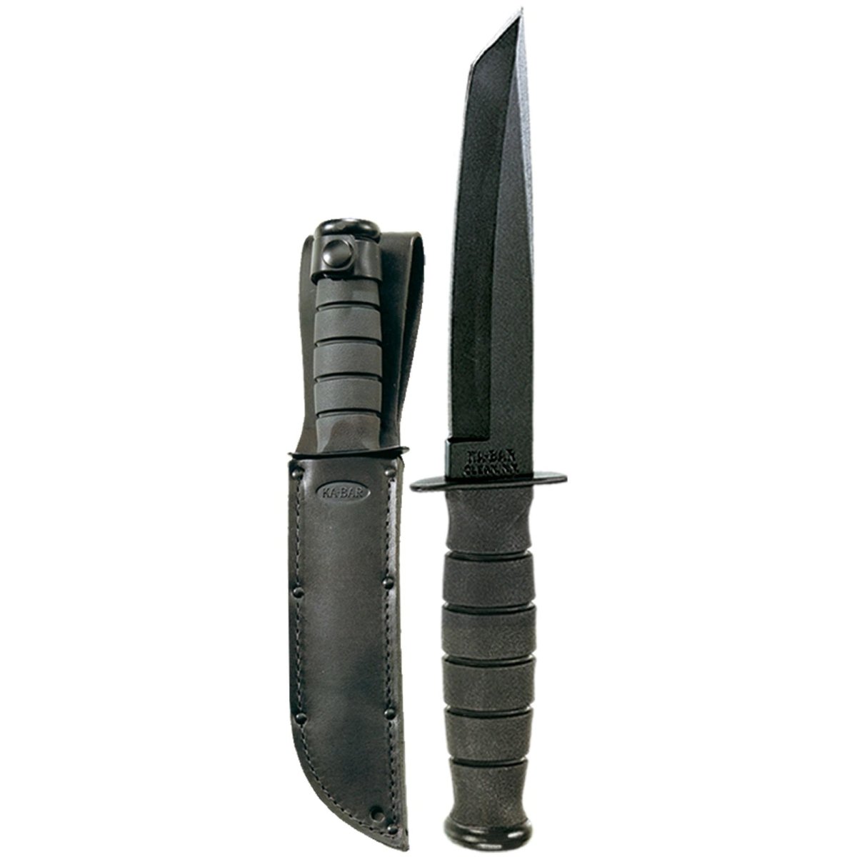 KA - BAR 5.25" Fixed Blade Short Tanto Serrated Knife w/ Sheath - Black - Forza Sports