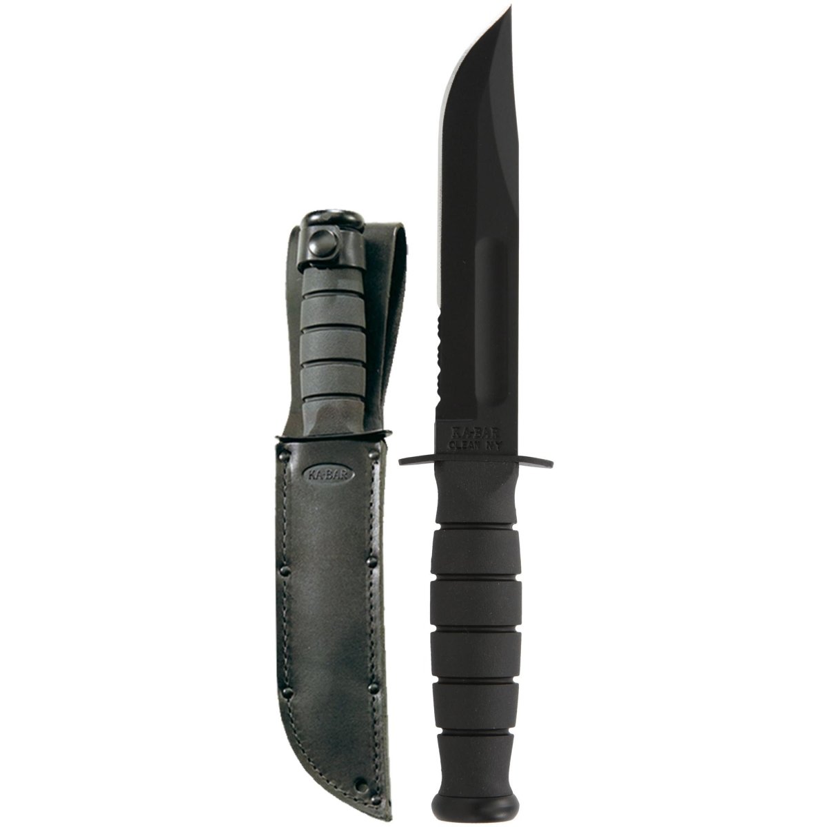 KA-BAR 5.25" Fixed Blade Short Serrated Knife w/ Sheath - Black