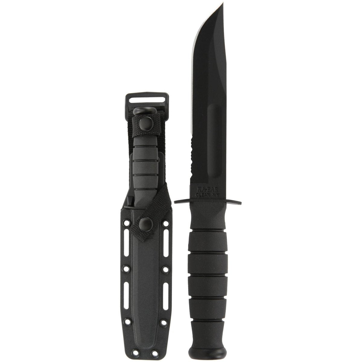 KA - BAR 5.25" Fixed Blade Short Serrated Knife w/ Sheath - Black - Forza Sports