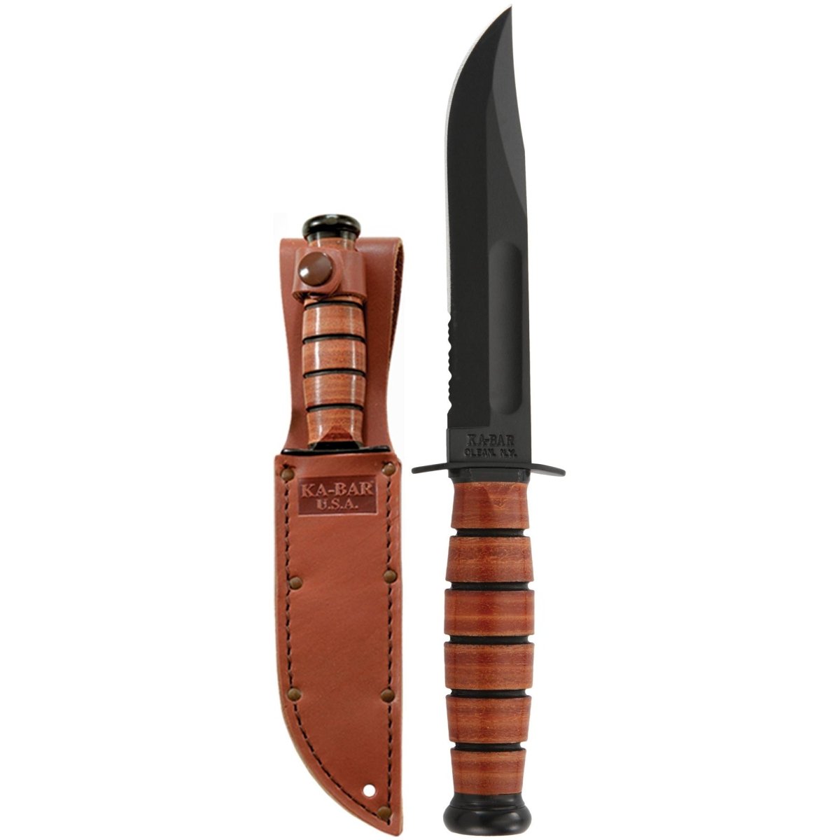 KA - BAR 5.25" Fixed Blade Short Fighting/Utility Serrated Knife w/ Sheath - Brown - Forza Sports