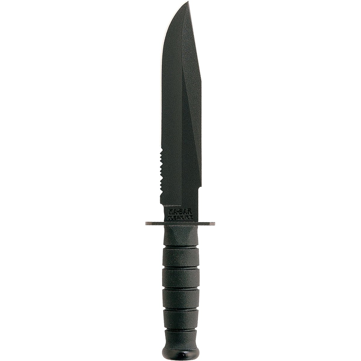 KA - BAR 8" Fixed Blade Fighter Partially Serrated Edge Knife w/ Sheath - Black - Forza Sports
