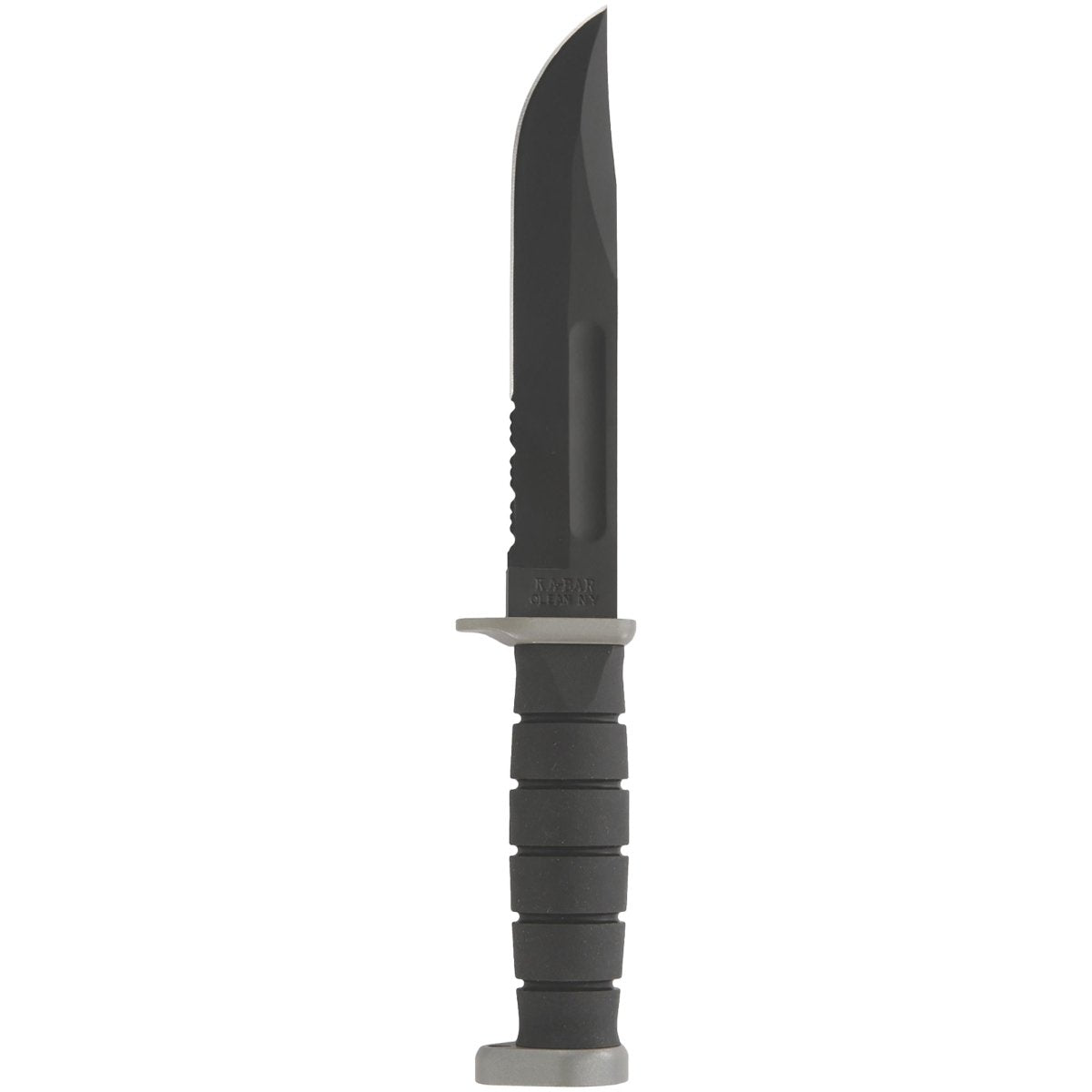 KA - BAR 7" Fixed Blade D2 Extreme Partially Serrated Knife w/ Nylon Sheath - Black - Forza Sports