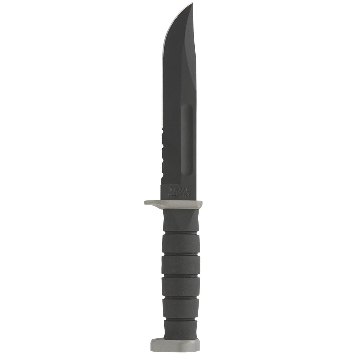 KA - BAR 7" Blade D2 Extreme Partially Serrated Knife w/ Leather Sheath - Black - Forza Sports