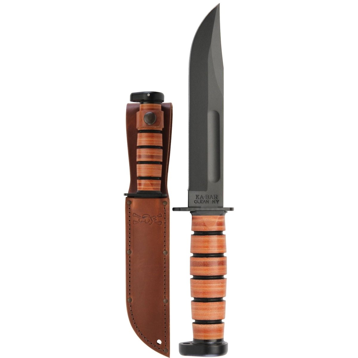 KA - BAR 7" Straight Edge Fixed Blade Dog's Head Utility Knife w/ Sheath - Brown - Forza Sports